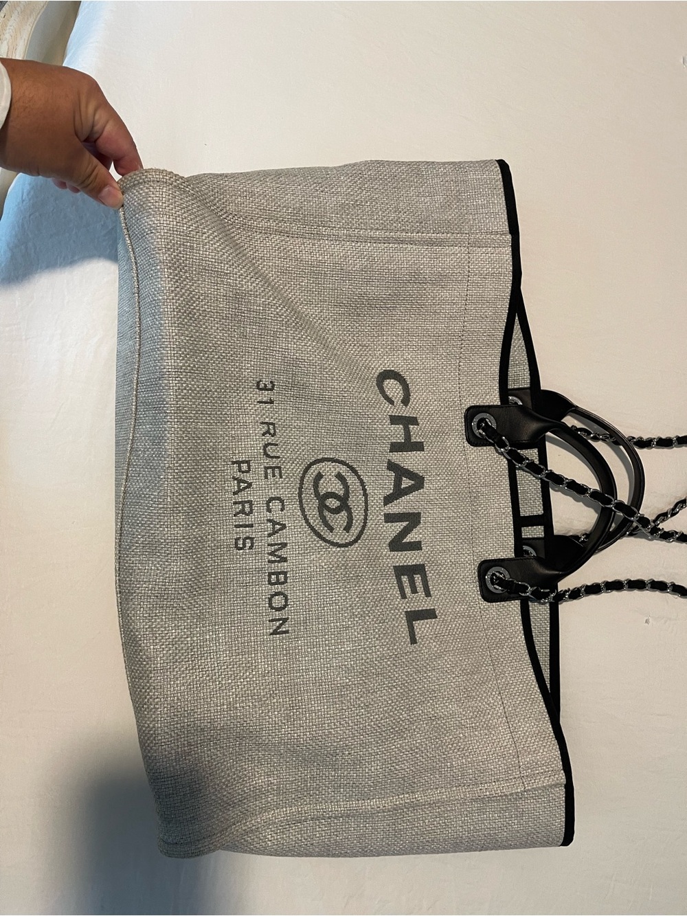 CHANEL deuville XL grey Tote with Black Trim